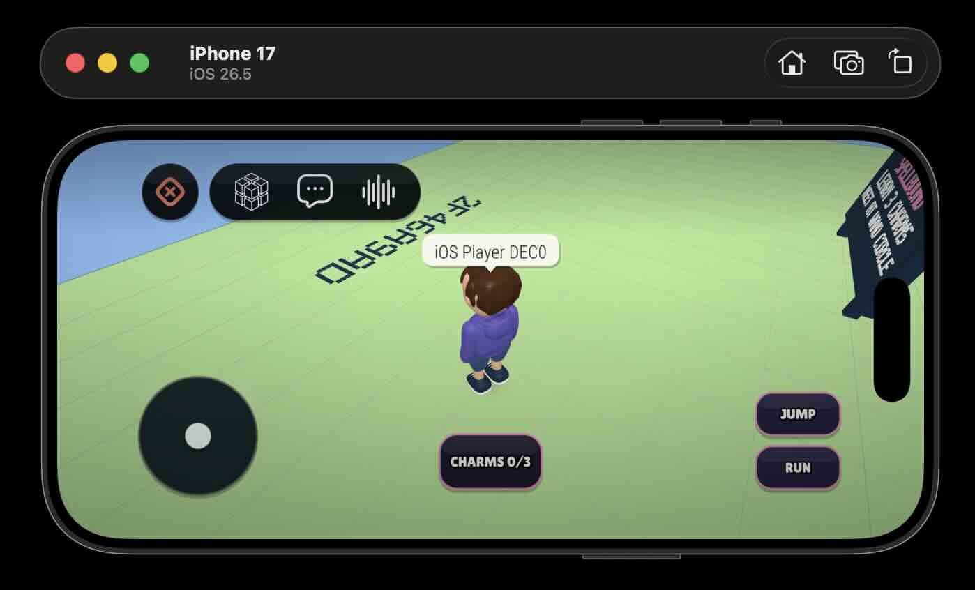 Cubacadabra running on an iPhone 17 with a player in a bright game world